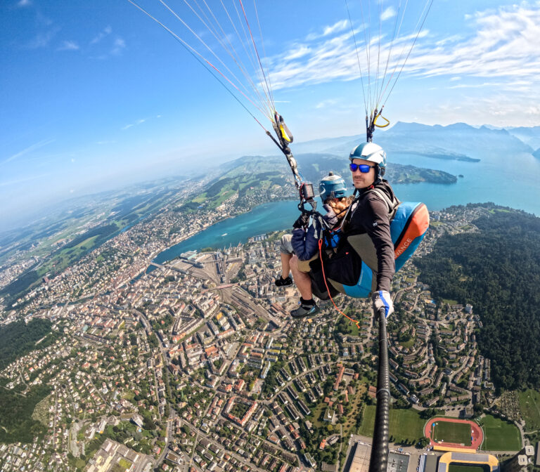 Tandem paragliding over Lake Lucerne from Mt. Pilatus